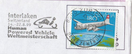 HUMAN POWERED VEHICLE  World CHAMPIONSHIPS 1999 Cover Illus SLOGAN SWITZERLAND Stamps - Wielrennen