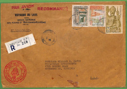 ZA1848 -  LAOS - Postal History - Registered AIRMAIL COVER To USA - 1961 - Laos