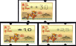 2024 China Macao Macau ATM Stamps L'année Du Dragon / Tous Types D'imprimantes Klussendorf Nagler Newvision - Distributeurs