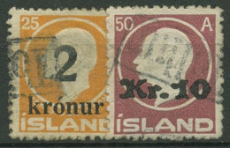 Island 1925 Frederik VIII., Sigurdsson Wertaufdrucke 119/20 Gestempelt Tollur - Gebraucht