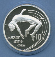 China 10 Yuan 1990 Olympia Hochsprung, Silber, KM 302 PP In Kapsel (m4783) - Chine