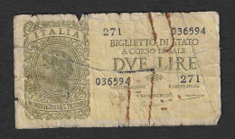 Italia - Biglietto Di Stato Circolato Da 2 Lire "Italia Laureata" P-30b - 1944 #17 - Italië – 2 Lire