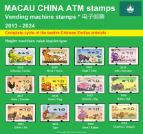 Macau China ATM Stamps 2013-2024, Complete Collection Of All 12 Chinese Zodiac Animals - Nagler Type - Automatenmarken