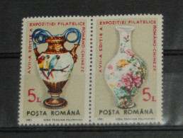 ROMANIA 1991, Art, Porcelain, Vase, Stamp Exhibition, Mi #4672-3, MNH** - Porcelana