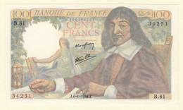 100 Francs Descartes Type 1942, F27.04, 1944, B.81, Pr.Neuf - 100 F 1942-1944 ''Descartes''