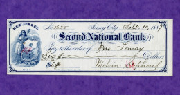 USA Check Second National Bank Jersey City 1886 New Jersey - Otros & Sin Clasificación
