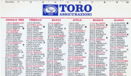 Calendarietto - TORO Assicurazioni - Anno 1992 - Petit Format : 1991-00