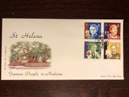 SAINT HELENA FDC COVER 2004 YEAR PEOPLE IN MEDICINE CURIE PASTEUR BARNARD FLEMING HEALTH MEDICINE STAMPS - Saint Helena Island