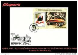 CUBA SPD-FDC. 2010-31 EXPOSICION FILATÉLICA PORTUGAL 2010. AUTOS ELÉCTRICOS. HOJA BLOQUE - FDC