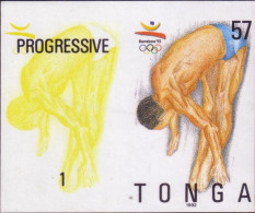 Tonga 1992 Diving -  Imperf Plate Proof Pair Showing Stage In Color Printing - Plongée