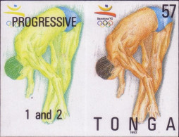 Tonga 1992 Diving -  Imperf Plate Proof Pair Showing Stage In Color Printing - Duiken