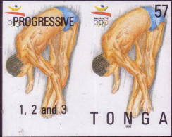 Tonga 1992 Olympic Diving -  Imperf Plate Proof Pair Showing Stage In Color Printing - Estate 1992: Barcellona