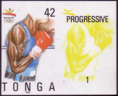 Tonga 1992 Olympic Boxing -  Imperf Plate Proof Pair Showing Stage In Color Printing - Zomer 1992: Barcelona