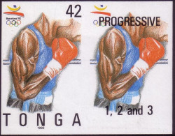 Tonga 1992 Olympic Boxing -  Imperf Plate Proof Pair Showing Stage In Color Printing - Sommer 1992: Barcelone