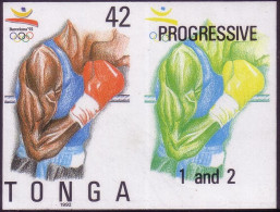 Tonga 1992 Olympic Boxing -  Imperf Plate Proof Pair Showing Stage In Color Printing - Ete 1992: Barcelone