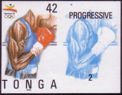 Tonga 1992 Olympic Boxing -  Imperf Plate Proof Pair Showing Stage In Color Printing - Summer 1992: Barcelona