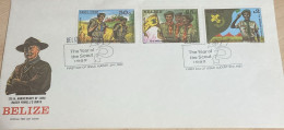 O)  1982 BELIZE, SCOUTS - LORD BADEN POWELL, HIKING, , SALUTE, FDC XF - Belice (1973-...)