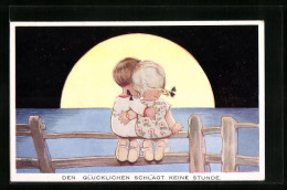 Künstler-AK Mabel Lucie Attwell: Den Glücklichen Schlägt Keine Stunde - Verliebte Vor Mondaufgang Am Meer  - Attwell, M. L.