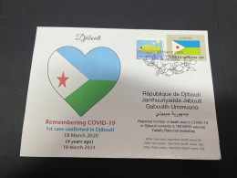 18-3-2024 (3 Y 23) COVID-19 4th Anniversary - Djibouti - 18 March 2024 (with Djibouti UN Flag Stamp) - Enfermedades