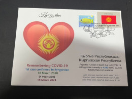 18-3-2024 (3 Y 23) COVID-19 4th Anniversary - Kyrgyzstan - 18 March 2024 (with Kyrgyzstan UN Flag Stamp) - Maladies