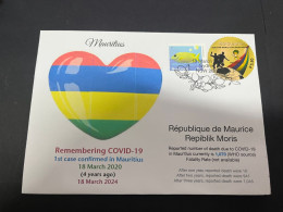 18-3-2024 (3 Y 23) COVID-19 4th Anniversary - Mauritius - 18 March 2024 (with Mauritius Football Flag Stamp) - Malattie