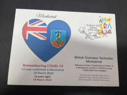 18-3-2024 (3 Y 23) COVID-19 4th Anniversary - Montserrat (UK) - 18 March 2024 (with OZ Stamp) - Enfermedades