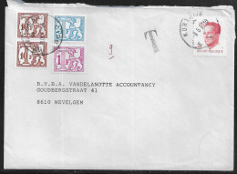 Belgium. Stamps Sc.1092, J62, J64, J77 On Commercial Letter, Taxed - Postage Due Stamps, Sent From Kortrijk On 9.06.1987 - Lettres & Documents