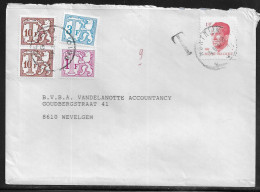 Belgium. Stamps Sc.1092, J62, J64, J77 On Commercial Letter, Taxed - Postage Due Stamps, Sent From Kortrijk On 8.06.1987 - Cartas & Documentos