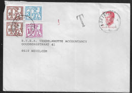 Belgium. Stamps Sc.1092, J62, J64, J77 On Commercial Letter, Taxed - Postage Due Stamps, Sent From Kortrijk On 8.06.1987 - Cartas & Documentos