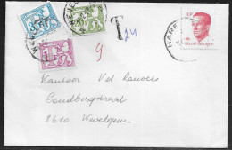 Belgium. Stamps Sc.1092, J72, J64, J78 On Commercial Letter, Taxed-postage Due Stamps, Sent From Kortrijk On 11.02.1988 - Storia Postale