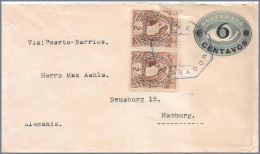 GUATEMALA - TUMBADOR - 1899 2c QUETZAL PAIR Uprates 6c Posthorn Envelope To GERMANY 10c UPU Rate - Guatemala