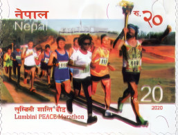 Lumbini Peace Marathon Postage Stamp 2020 Nepal MNH - Boeddhisme