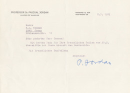 Pascual Jordan German Mathematician WW2 Nazi Party Hand Signed Letter - Inventori E Scienziati