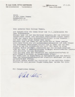 Karl Otto Hartmann German Scientist Heart Surgeon Hand Signed Letter - Inventori E Scienziati