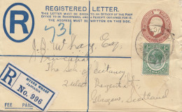 Jamaica 1928: Registered Letter Myers Wharf To Glasgow - Jamaique (1962-...)