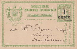 North Borneo: Post Card 1892 To Sandakan - Malaysia (1964-...)