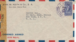 Costa Rica: 1944 San Jose To New York - Censor - Costa Rica