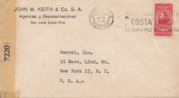 Costa Rica: 1944 Air Mail San Jose To New York - Censor - Costa Rica