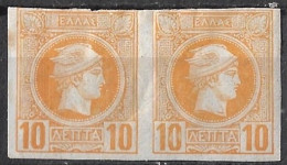 GREECE 1891-1896 Small Hermes Heads 10 L Yellow-orange Imperforated Pair Vl. 100 MH - Neufs