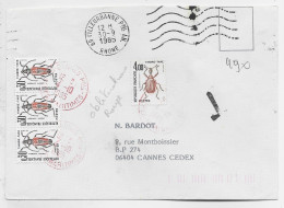 FRANCE TAXE INSECTES 4FR+30CX3 CACHET ROUGE CANNES 1985 LETTRE NON AFFRANCHIE - 1960-.... Cartas & Documentos