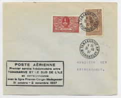 MADAGASCAR 15C+50C LETTRE COVER TANANARIVE 31.10.1937 POUR ARIVONIMAMA  + PREMIER SERVICE POSTE AERIENNE - Brieven En Documenten