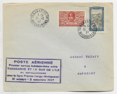 MADAGASCAR 15C+50C LETTRE COVER TANANARIVE 31.10.1937 POUR AMPANIHY   + PREMIER SERVICE POSTE AERIENNE - Cartas & Documentos