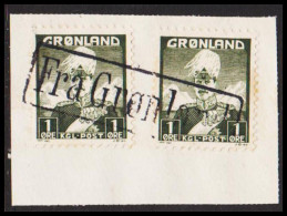 1950. GØRNLAND. Christian X And Polar Bear. 2 Ex 1 Øre On Small Piece Cancelled With Ship Cance... (Michel 1) - JF543524 - Used Stamps