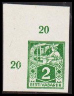 1922-28 WEAVER AND SMITH 2 Mk. Green Imperforated. With Wide Left And Upper Margin With Numbe... (Michel 34B) - JF543567 - Estland