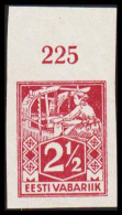 1922-28. EESTI VABARIIK. WEAVER AND SMITH 2 1/2 Mk. Claret Imperforated. With Upper Margin Wi... (Michel 35B) - JF543573 - Estland