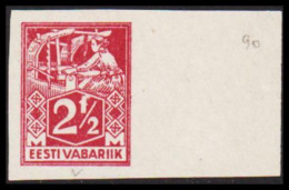 1922-28. EESTI VABARIIK. WEAVER AND SMITH 2 1/2 Mk. Claret Imperforated. With Wide Right Marg... (Michel 35B) - JF543574 - Estland