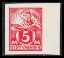 1922-28. EESTI VABARIIK. WEAVER AND SMITH. 5 Mk. Carmine Imperforated. No Gum.  (Michel 37B) - JF543577 - Estland