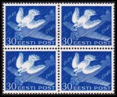 1940. EESTI POST. CARRIER PIGEON 30 S. Blue 4-Block. Never Hinged. (Michel 163w) - JF543581 - Estland