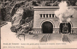 ! Alte Ansichtskarte Eisenbahn, Dampflok, Simplontunnel, Strada  Del Sempione, Ferrovia, Italien, Ed. Grisoni, Stresa - Trenes