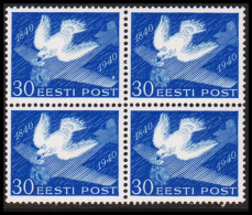 1940. EESTI POST. CARRIER PIGEON 30 S. Blue 4-Block. Never Hinged. (Michel 163w) - JF543584 - Estland